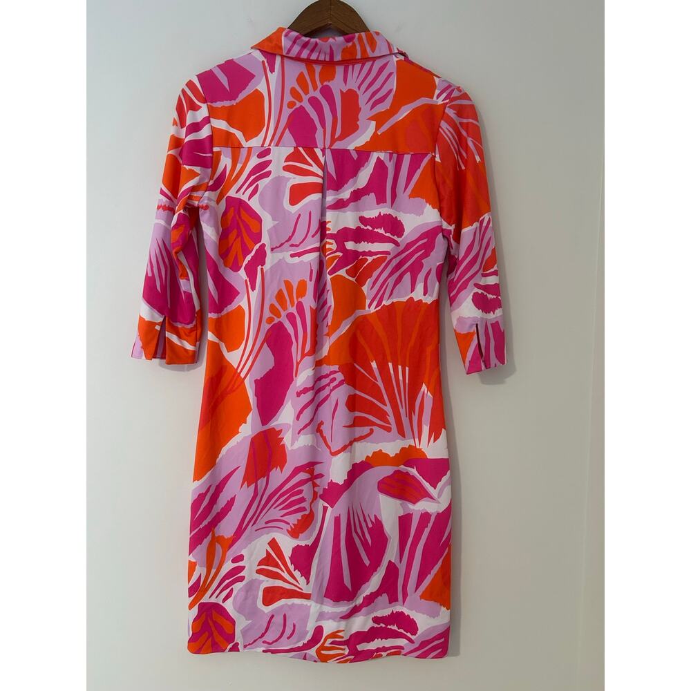 Gretchen Scott S Collared Shirt Dress Pull Over 1/2 Sleeve Pink Orange Botanical - Picture 7 of 8